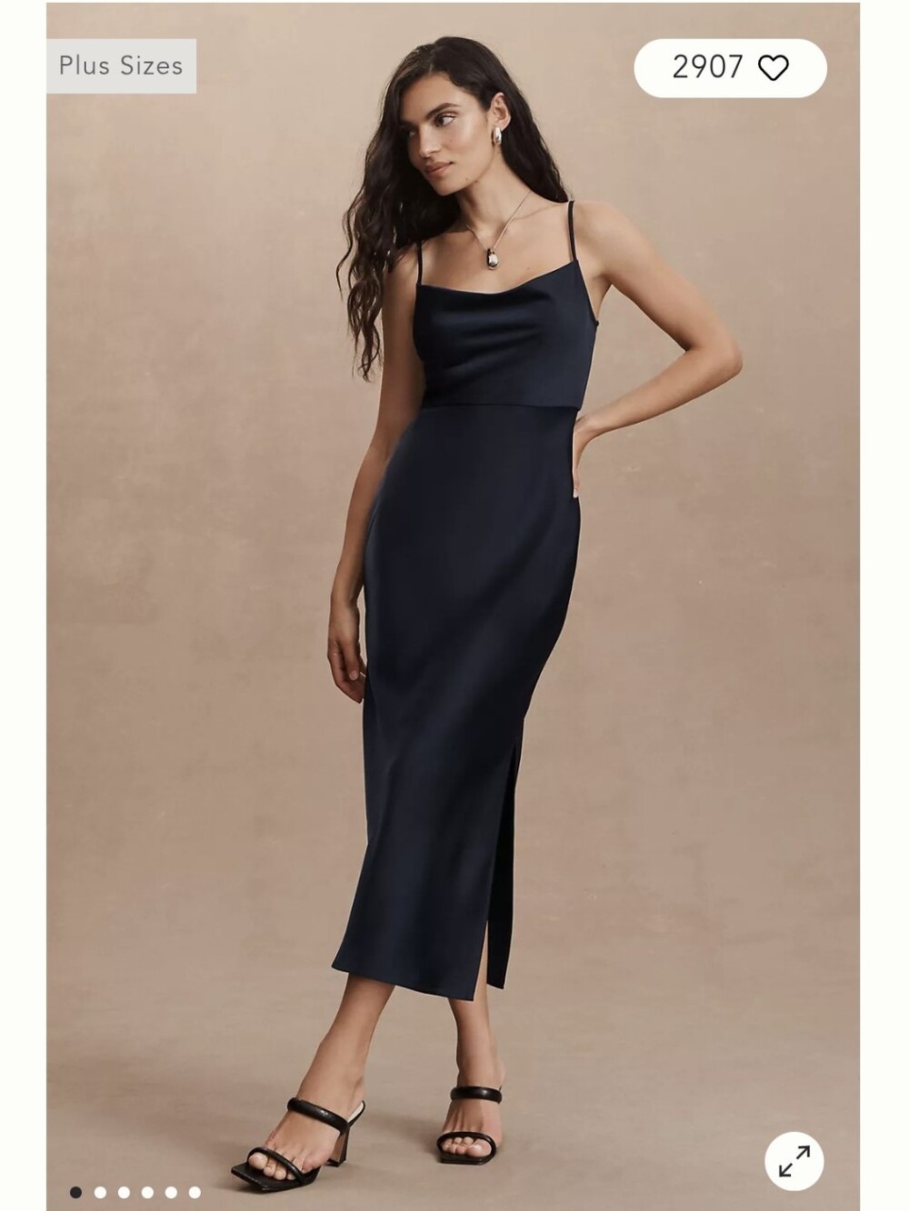BHLDN cali Satin Cowl Neck Slip Dress 6 Black Tie LBD Anthropologie Empire Midi